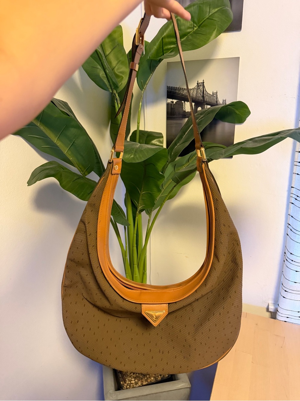 Yves Saint Laurent Brown and Tan Hobo Shoulder Bag